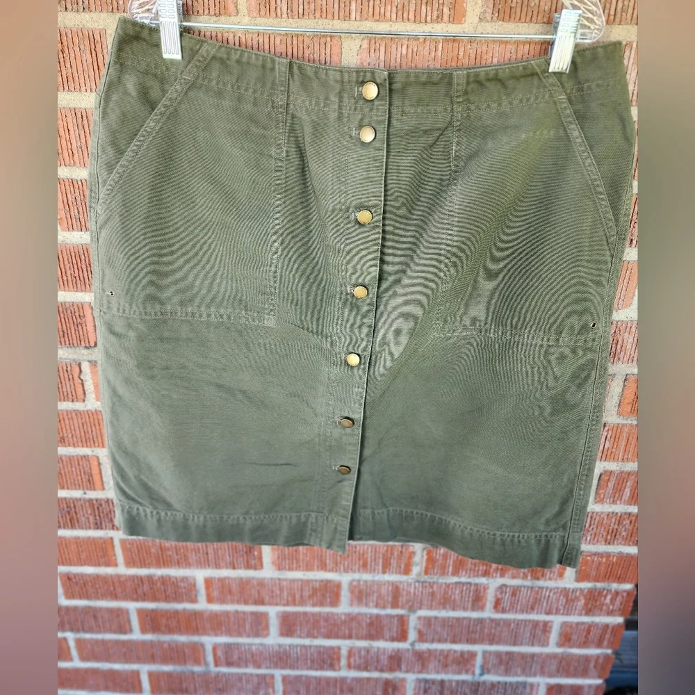 Lauren Ralph Lauren Olive Green Button Down Front Skirt Size 16W Vintage - Picture 10 of 11
